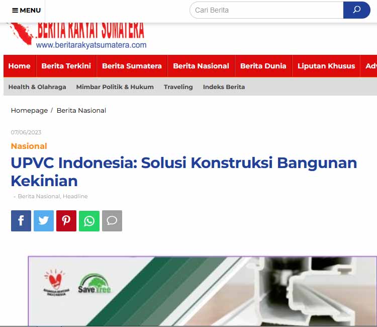 Screenshot of Berita Rakyat Sumatera coverage of UPVC Indonesia